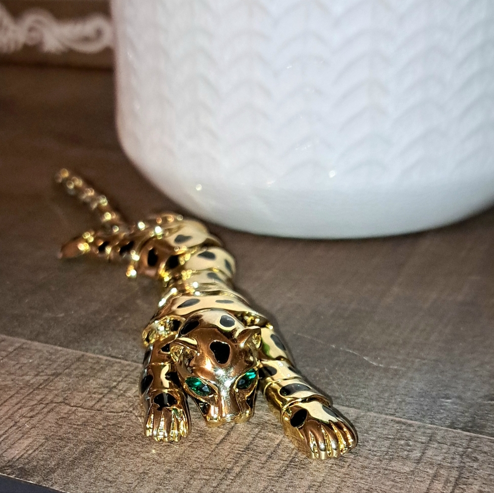 Vtg Articulated Large Sized Tiger Jaguar Leopard Cat Draping Shoulder Brooch Pin